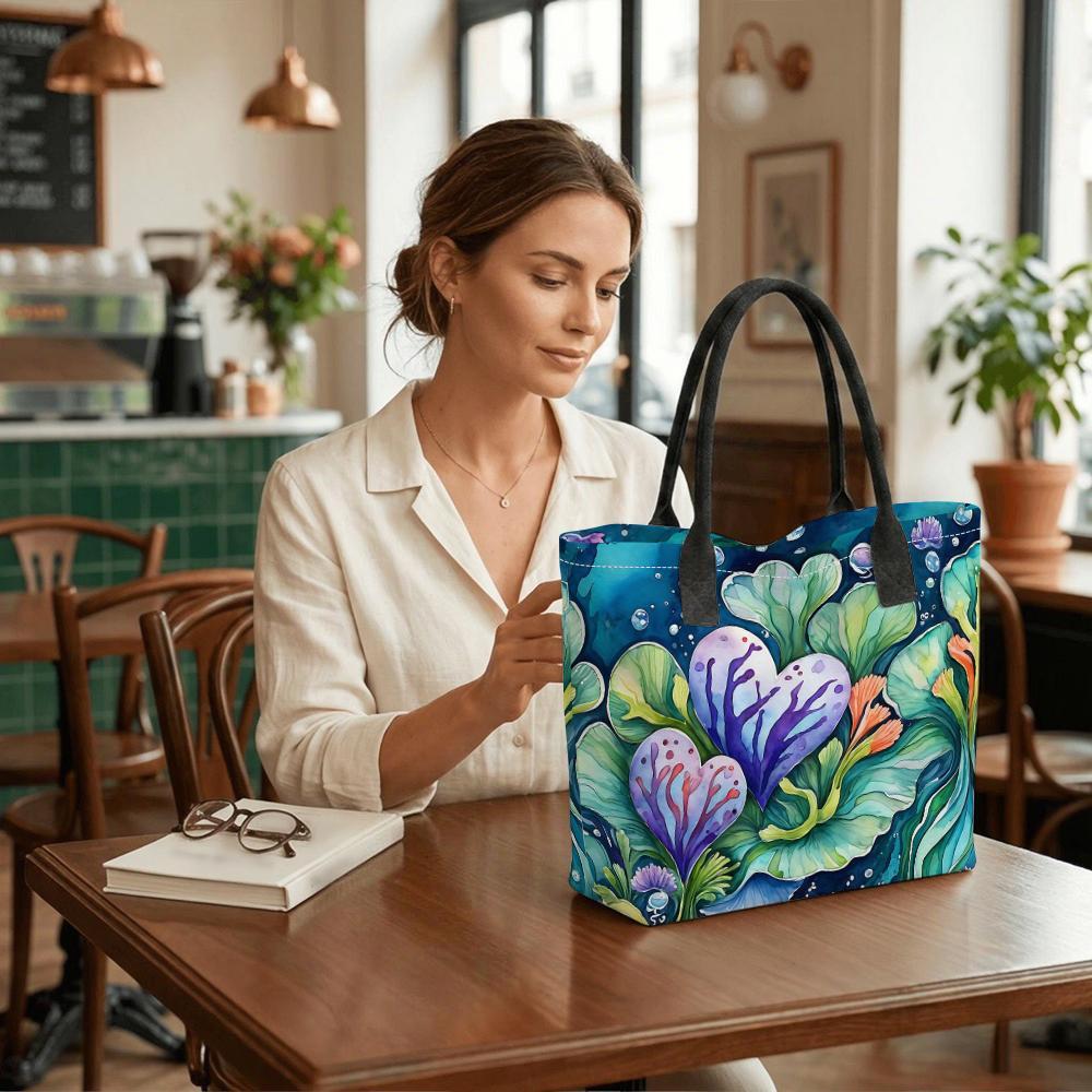  Watercolor Ocean Coral Printed Large Capacity Casual Tote Bag for Shopping Travel Daily Use