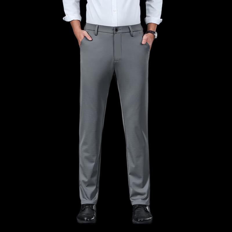 ROMON Men's Summer Slim Straight Business Casual Trousers