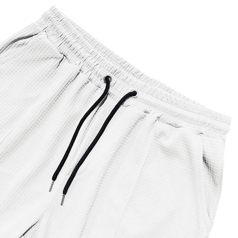 Mens Waffle Knit Straight Leg Drawstring Casual Pants