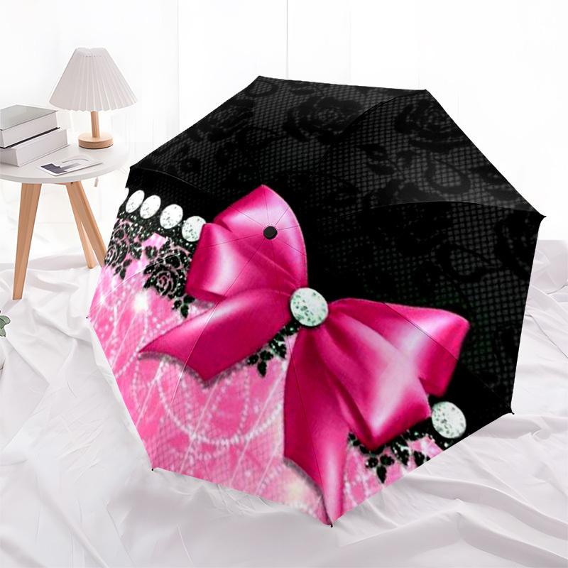 1pc Pink Bow, Lace, Pearls Umbrella with Plastic Handle,Compact & Stylish,Suitable for All Seasons YS331031