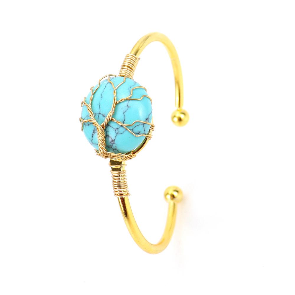 Handmade Copper Wire Winding Round Rough Stone Natural Crystal Bracelet Bracelet Bracelet B66