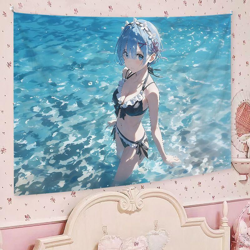 Cute Anime Maiden Makaron Aesthetic Tapestry Soft Cartoon Wall Hanging Bedroom Dorm Home Decor