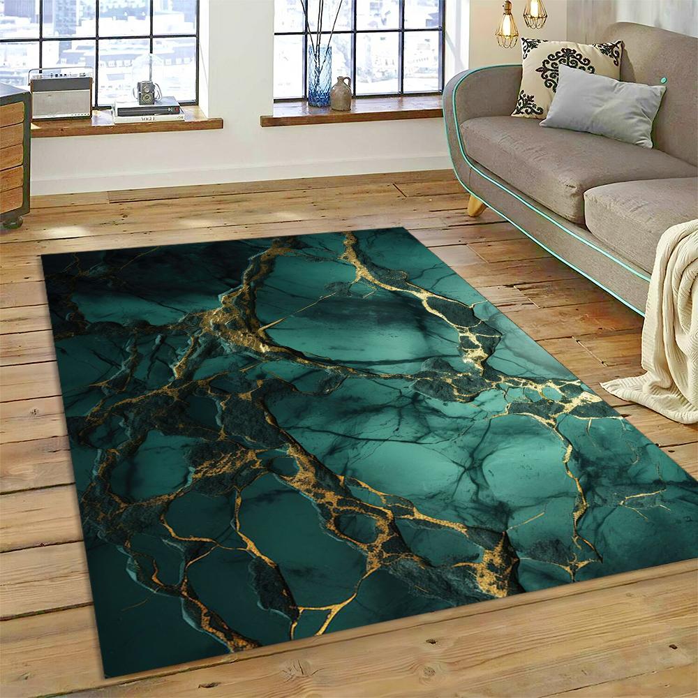 3D Barevná Mramorová Mapa Světa Modrá Zelená Zlatá Koberec Kobereček pro Domov Obývací Pokoj Ložnice Pohovka Rohožka Dekor, Dětský Koberec Protiskluzová Podložka