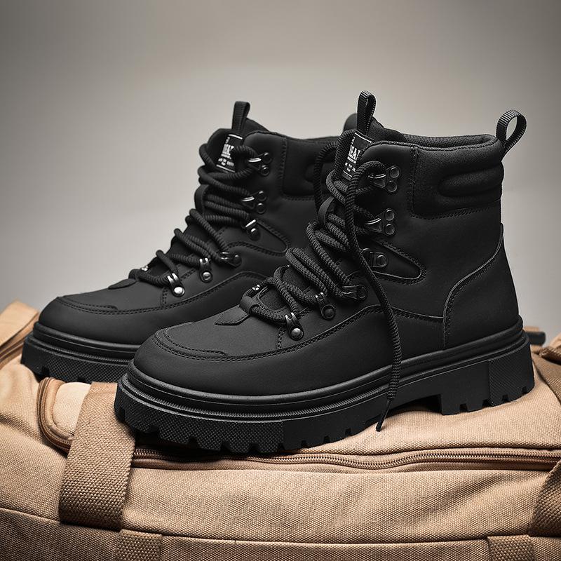 2024 Winter Outdoor Rhubarb Boots Labor Insurance Tooling Boots New Trendy Fashion Men's Boots British Fleece Martin Boots