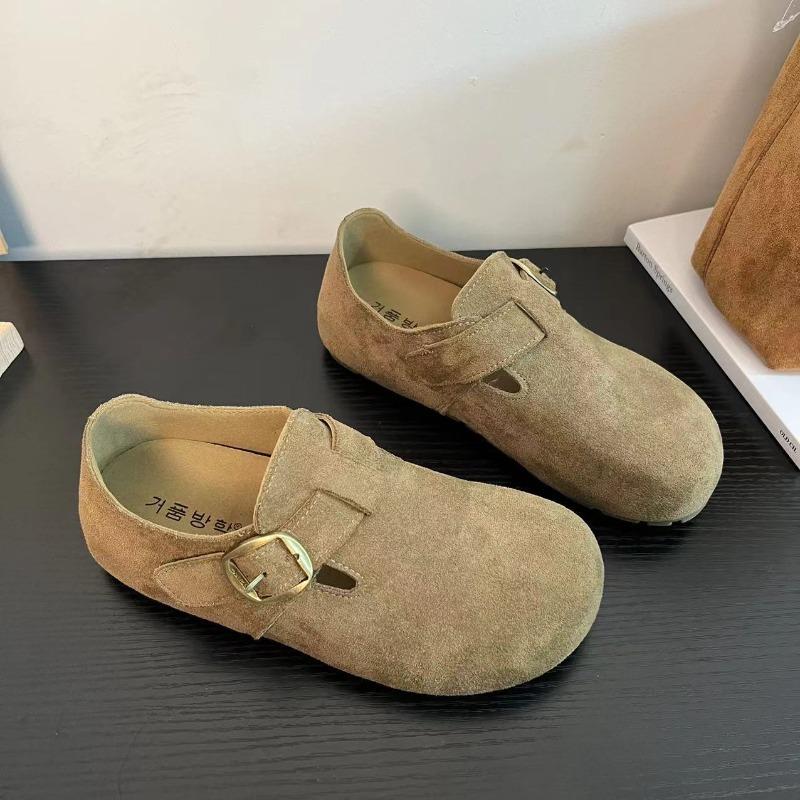 Retro Leather Inner Height Increase Women's Autumn New Belt Buckle Versatile Non-slip One-pedal Single Shoes