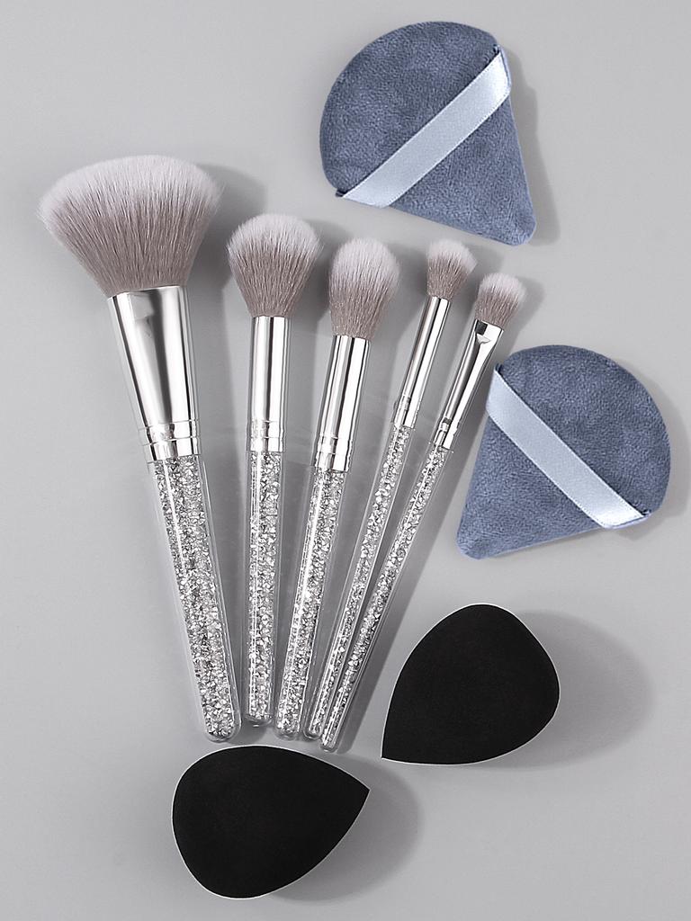 New 5pcs diamond-handled makeup brush, soft bristle blush and eyeshadow contouring brush + 4PCS makeup sponge powder puff