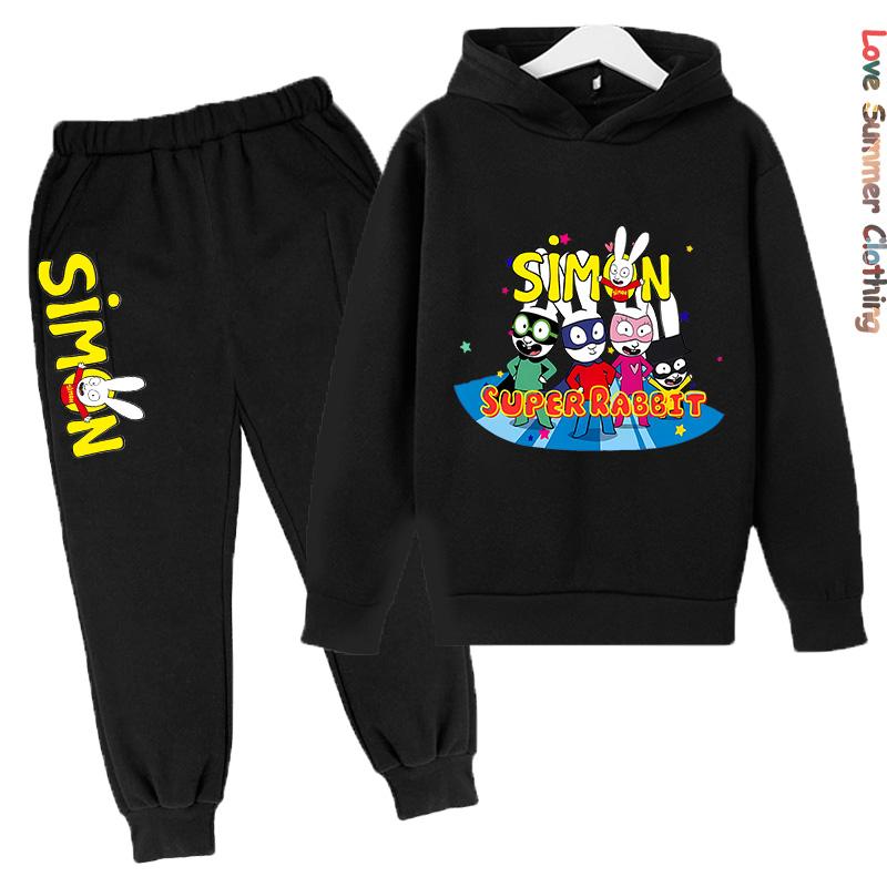 Moletom com Capuz Simon Super Coelho para Meninos Fato de Treino Moletom com Capuz de Personagem para Meninos Calças Conjunto Moletom com Capuz Infantil Estampa HD Unissex Conjunto Irmãos Moletom com Capuz Menino Menina Conjunto Moletom com Capuz Poliéster