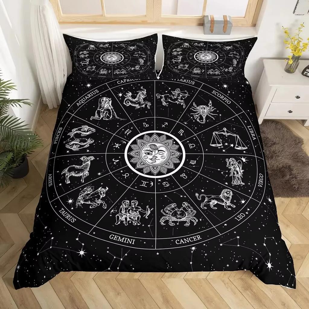 The Zodiac Bedding Set Twelve Constellations Duvet Cover Set Boys Girls Astrology Comforter Covers Set 2/3 Pcs Bohemian Style