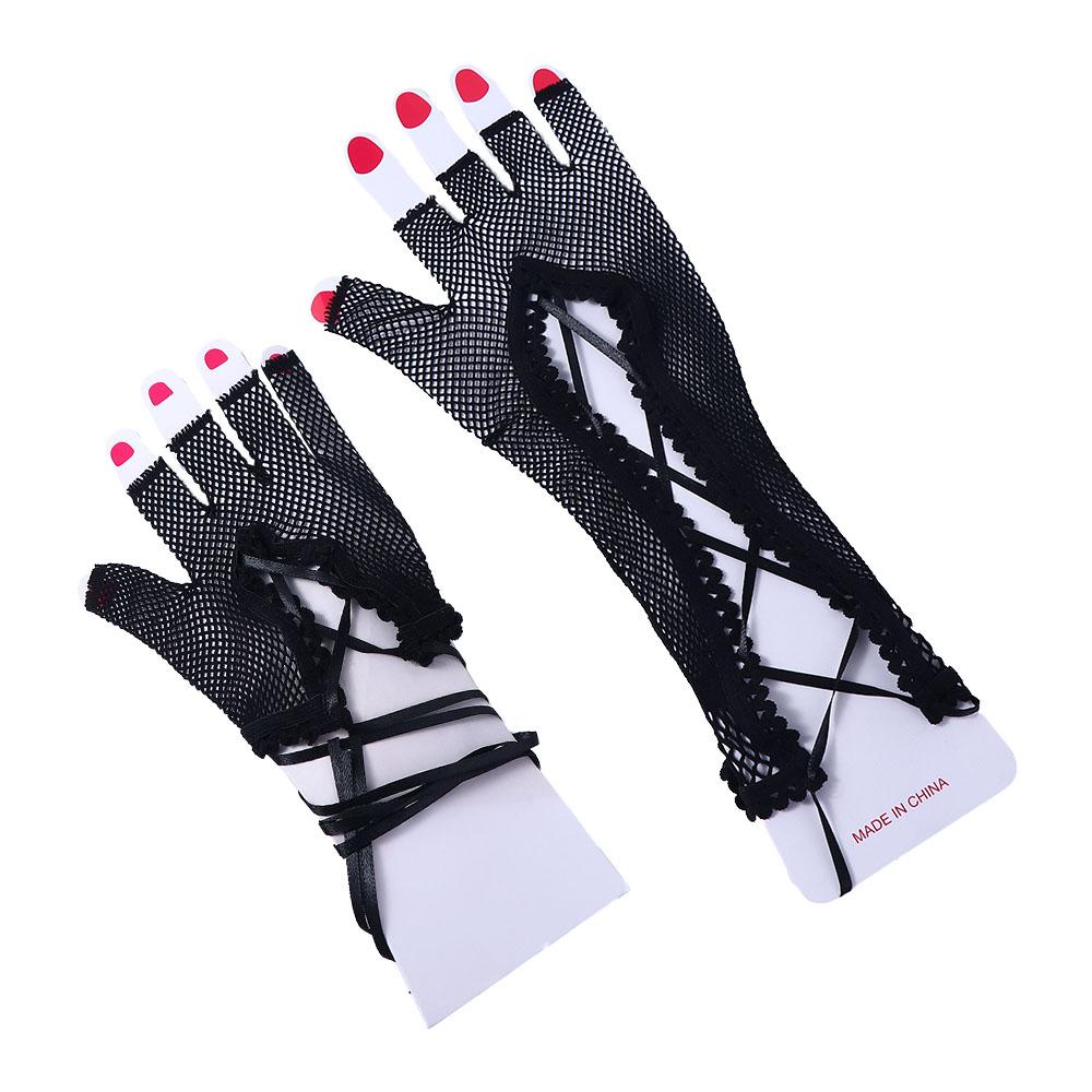 Breathable Girls Black Punk Mesh Lace Women Fishnet Gloves Fingeless Mittens Long Gloves Net Mitten