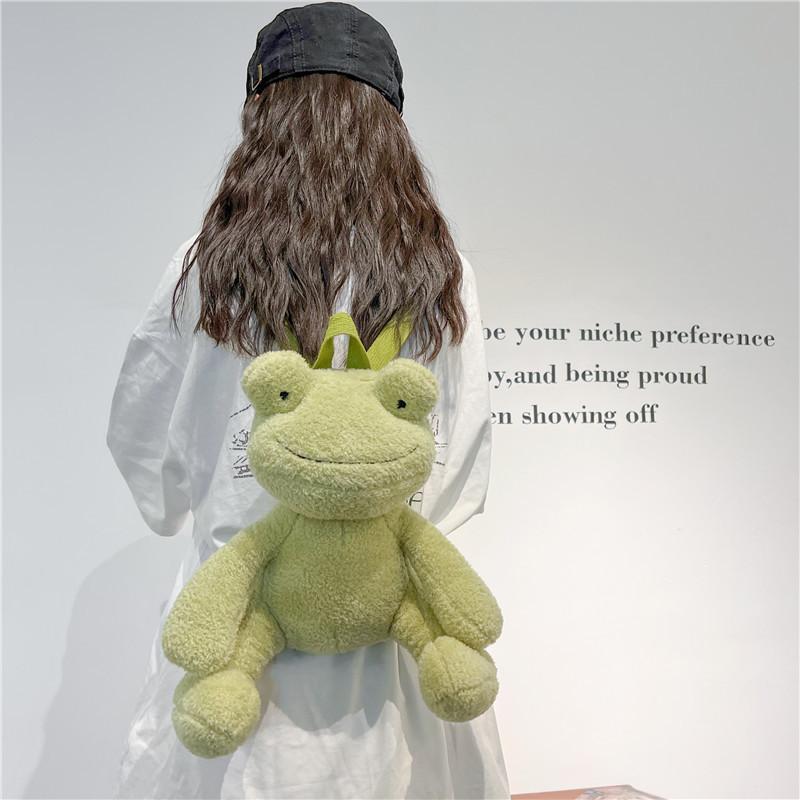 Plush Green Frog Cartoon Backpack For Girls Gift And Daily Use