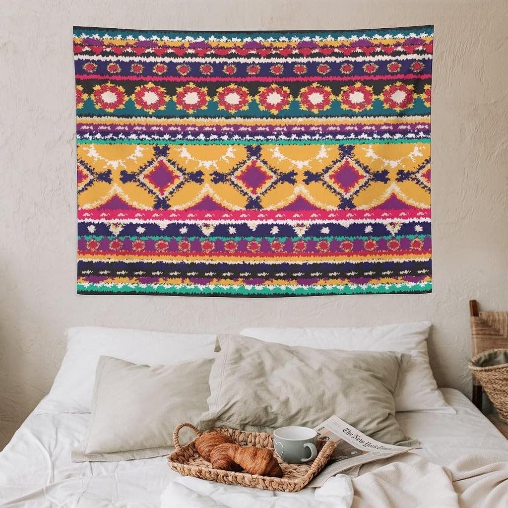 Bohemian Ethnic Tapestry Wall Hanging Geometric Pattern Boho Wall Decor Multi Color Macrame Textile Art for Living Room Bedroom