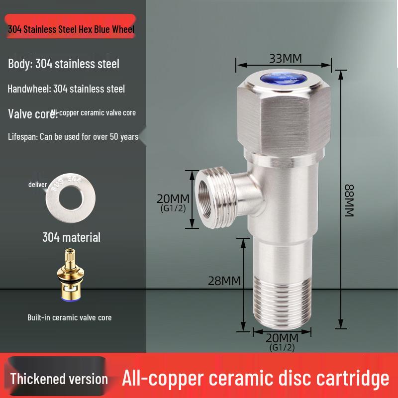 304 Stainless Steel Angle Valve for Cold/Hot Water, Universal 4-Point Household Stop Valve for Water Heaters and Toilets