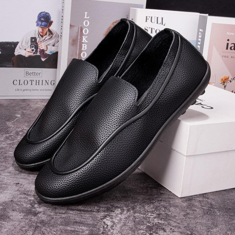 Men's Leather Shoes Summer New Soft-soled Soft-sided Casual Shoes Flat-soled Light and Comfortable Lazy Black One-pedal Doudou Shoes