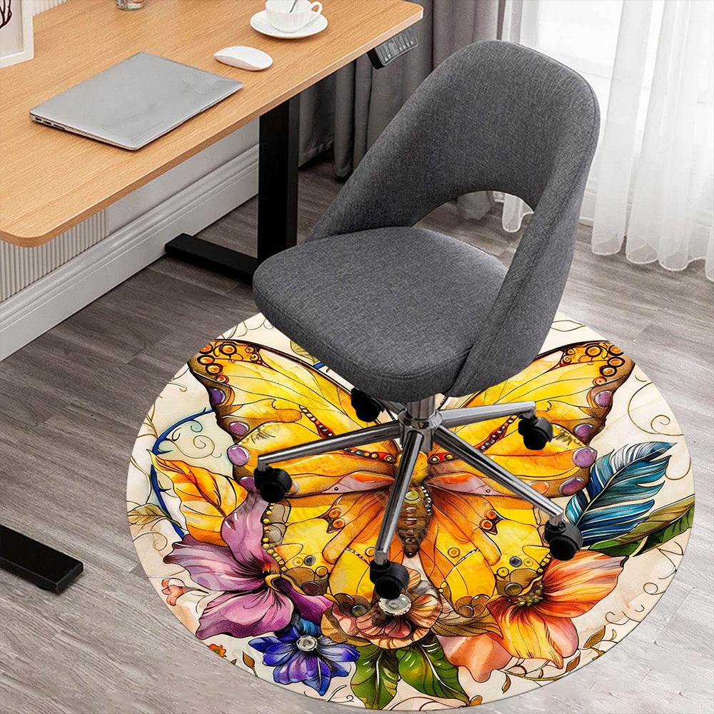 

1PC butterfly flowers Office Round Area Rug, Under Office Chairs Bedroom Living Room Home Decor, Carpet for Office -1110025 80cm by 80cm