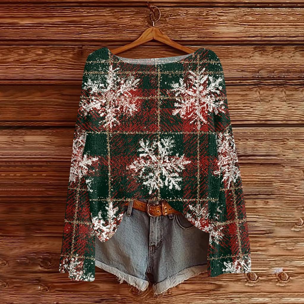 Women's Christmas Print Lightweight Sweater, Casual Long Sleeve Knit Pullover for Holiday