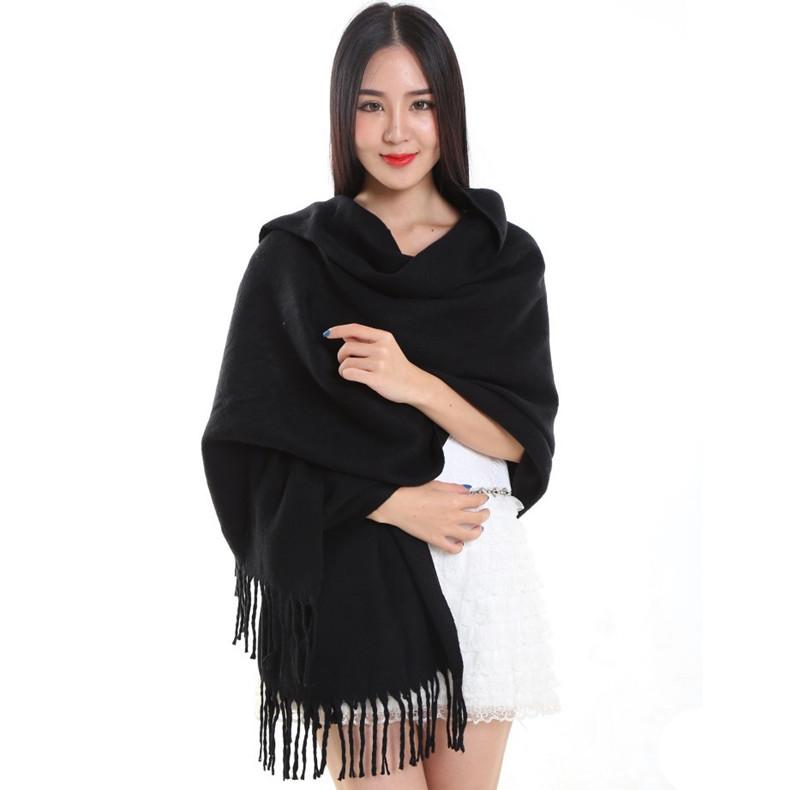 Imitation Cashmere Scarf for Women Winter Warm Thickened Solid Color Unisex Burgundy Dark Red Solid Color Tassel Scarf