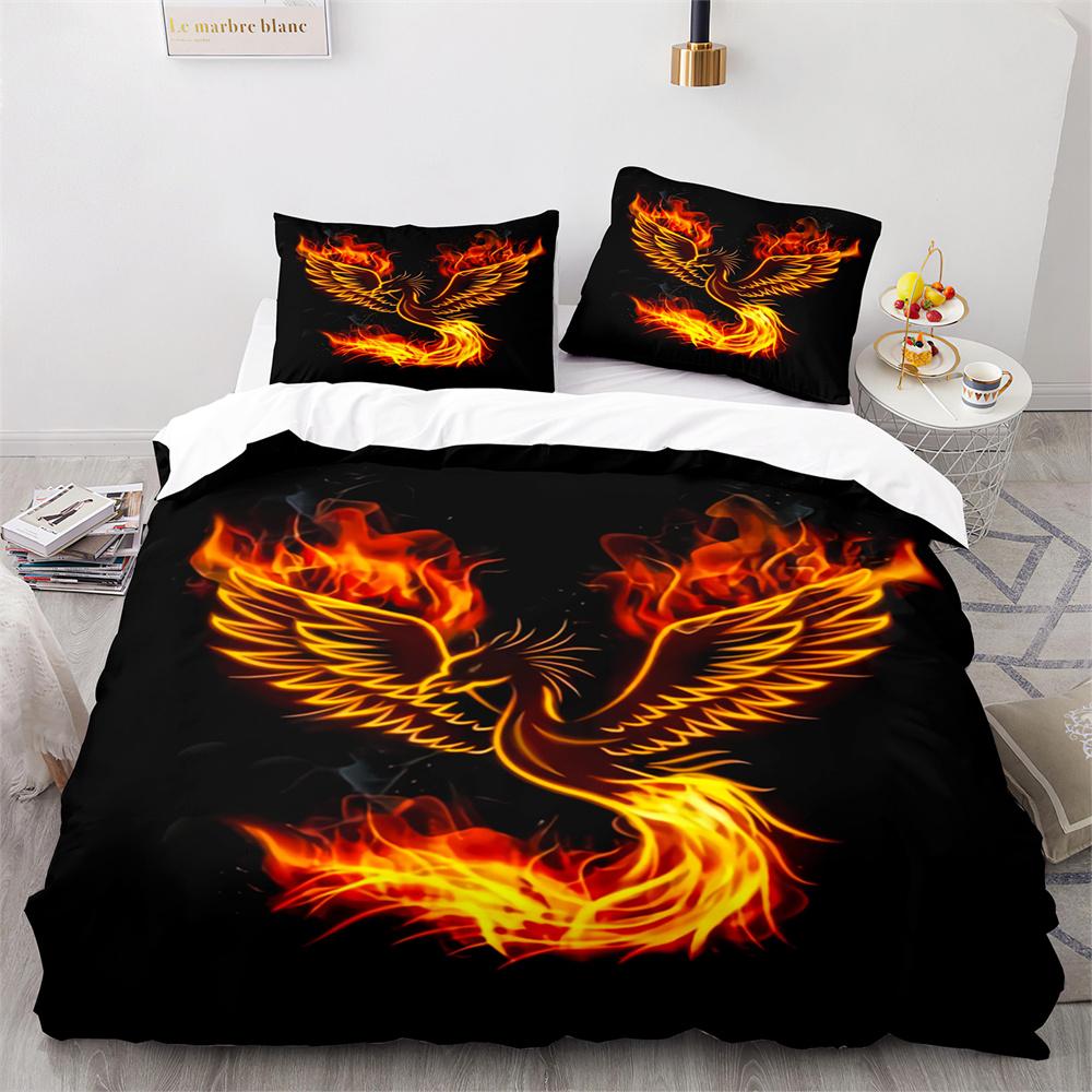 Sada povlaku na přikrývku Phoenix Nirvana Měkké povlečení se vzorem ohně pro děti, dospělé a teenagery Polyesterový povlak na přikrývku King size