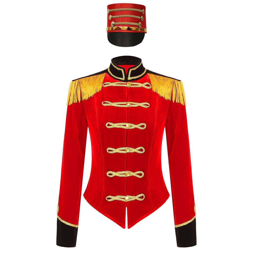 Damer Ringmester Kostyme Sirkus Karneval Fest Langermet Ståkrage Frynser Skulderjakke Frakk Hatt Sett
