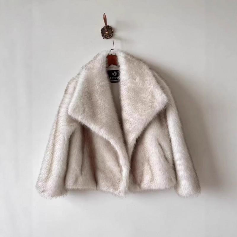 Womens Faux Fox Fur Coat With Oversized Collar Warm Winter Outerwear Street Style