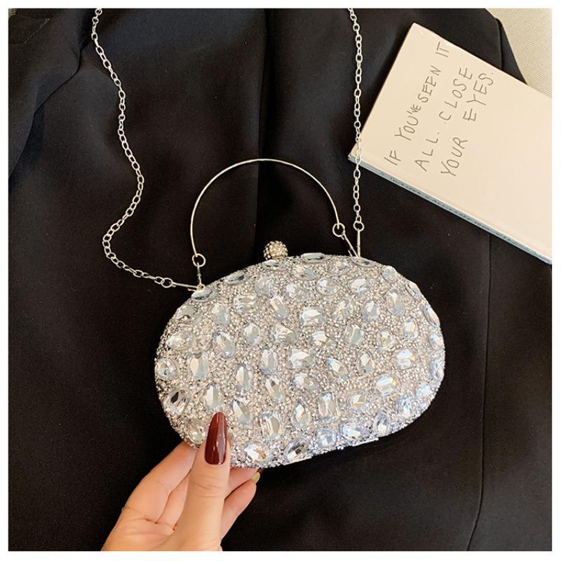 Nuevo bolso de cena incrustado de diamantes Bolso de mano de moda para banquetes para mujer Bolso pequeño para vestido Bolso bandolera de hombro totalmente de diamantes