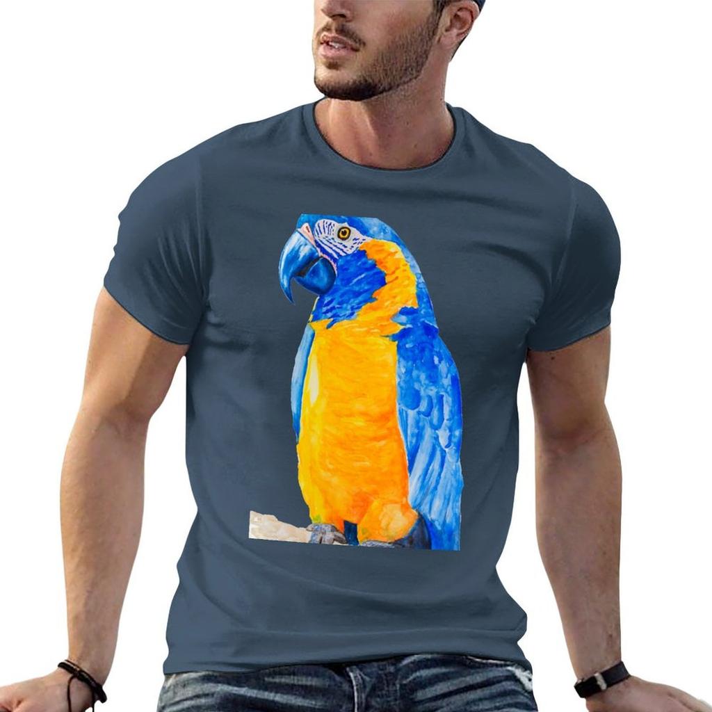 Blue Throated Macaw Parrot Bresil Watercolor Art Print Tshirt Summer Casual Loose Tshirt
