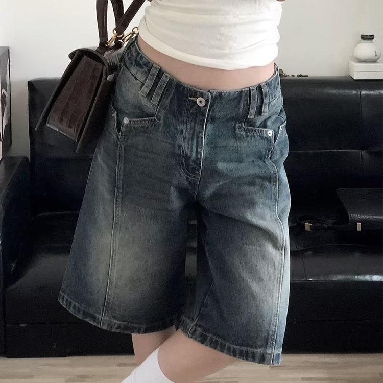 

Ретро американская мода Y2k джинсовые шорты женские корейский стиль мешковатые джинсы High Street Летняя шикарная уличная одежда джинсовые шорты M синий