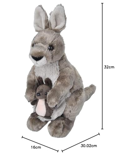 Wild Republic Kangaroo Plush Toy, Realistic Wild Animal, Soft Material, Cuddlekins, W16 X D30 X H30cm, 10935