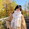 New Mohair Solid Color Scarf Women's Winter Warm Scarf Macaron Color Thickened Thick Braid Tassel Shawl