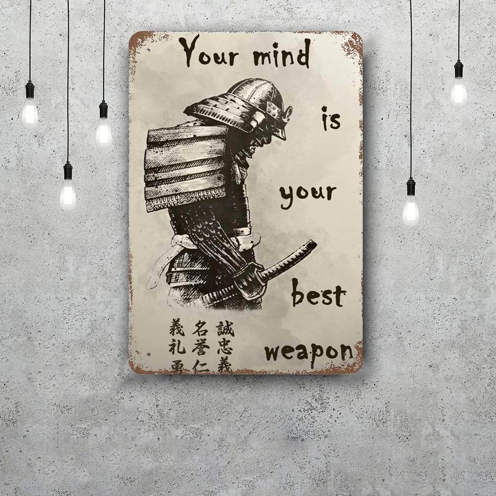 Samurai Warrior Vintage Metal Tin Signs Posters Decor Retro Metal Plaque Wall Art Decor for Garage Bar