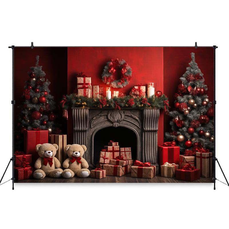 Mocsicka Christmas Photography Background Xmas Tree Fireplace Wall Decors Family Baby Children Portrait Photo Backdrop Wallpaper
