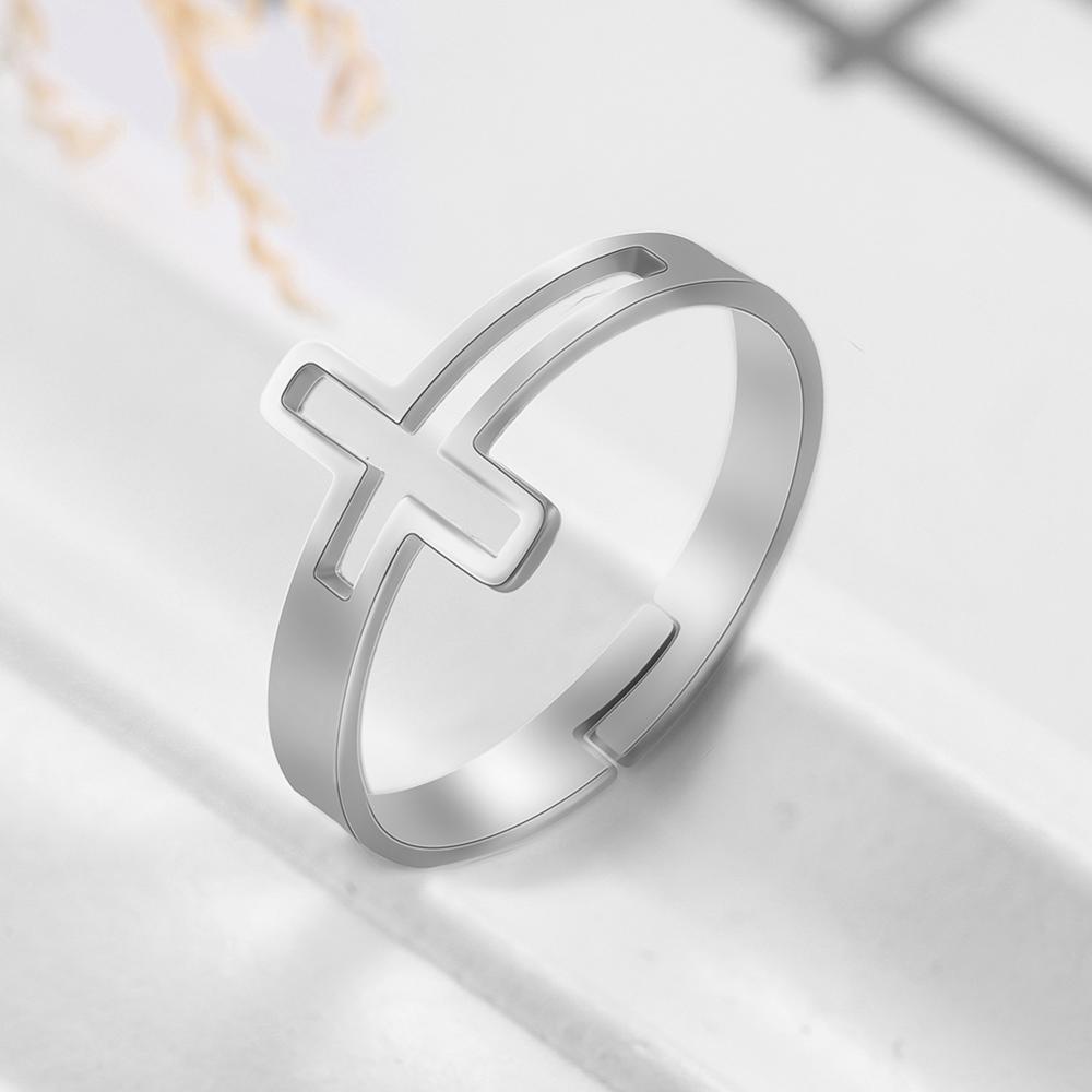 Kreuz Verstellbare Ringe Edelstahl Gold Partnerring Christlicher Religiöser Schmuck Geschenke für Frauen Männer