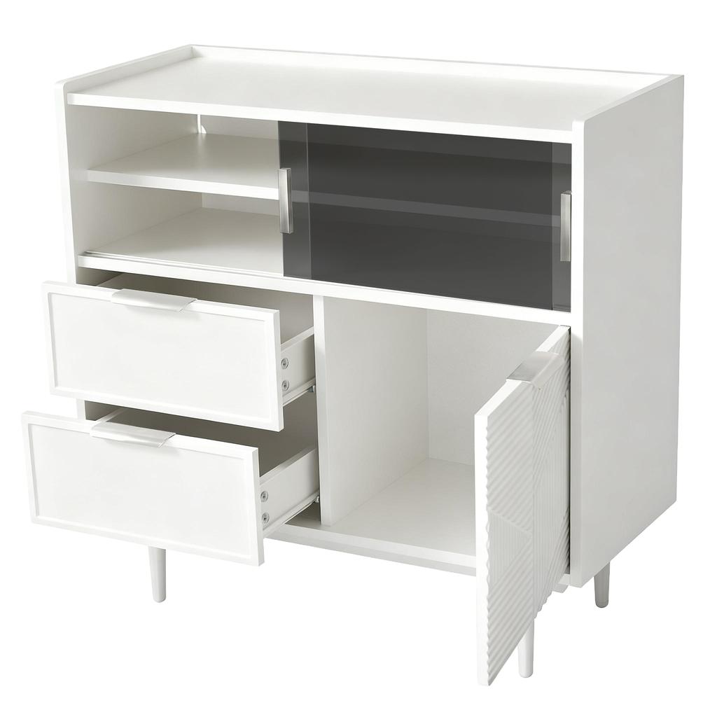Schrank, Badezimmerschrank, Sideboard mit Lichtleiste, 80 cm breit, Glastür