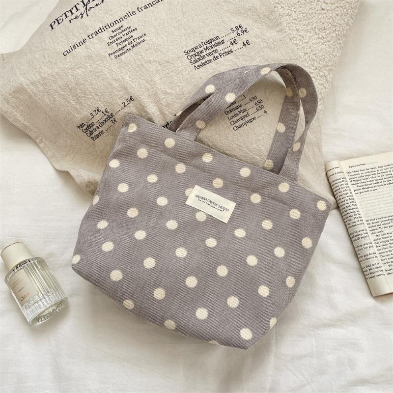 Corduroy Floral Handbag, Simple Tote Bag for Work, Lunch Bento Bag, Shopping Bag