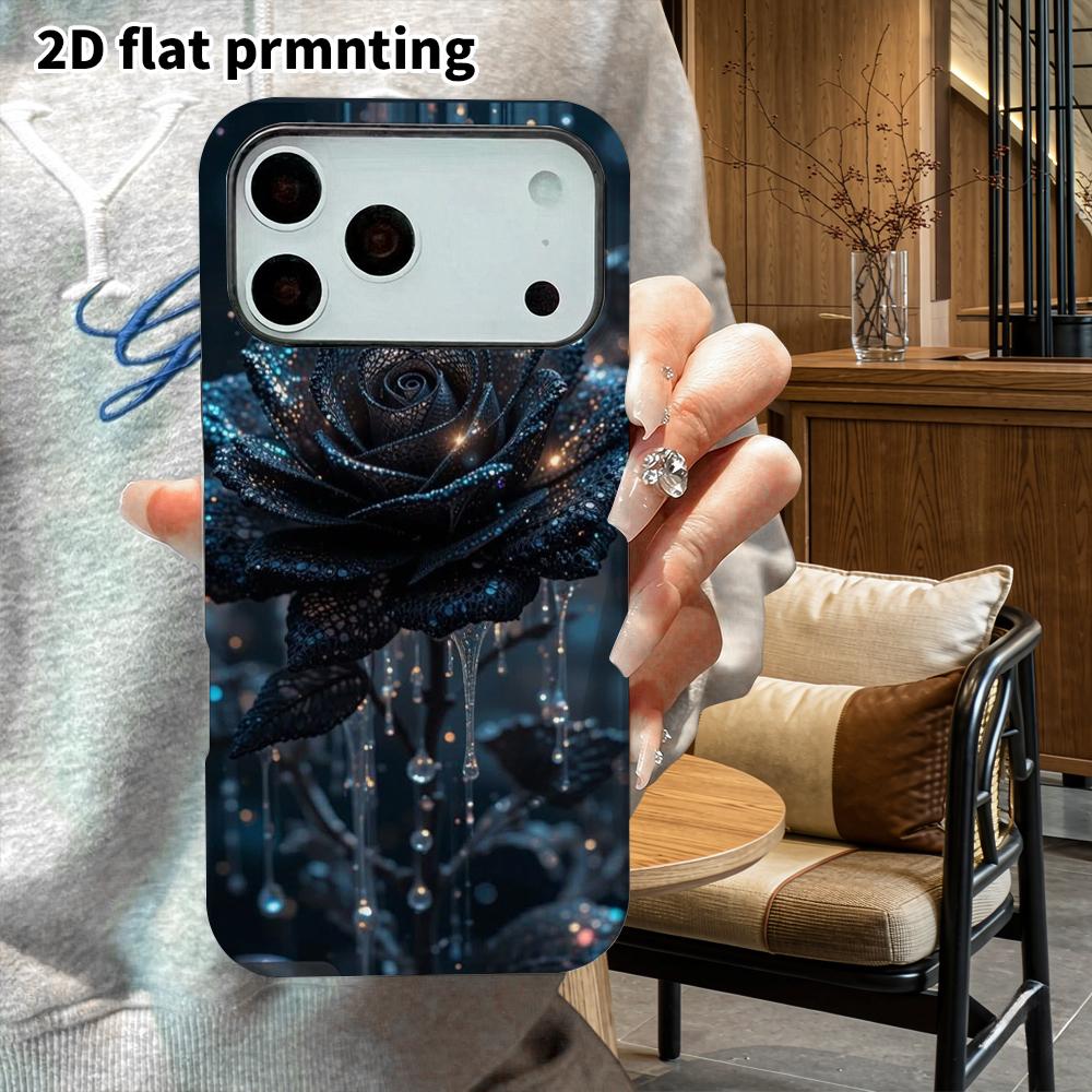 Phone Case: 2D Flat Suitable for iPhone 18, 17, 16, 15, 14, 13 Pro Film Protective Case, Couple Style, Crystal Black Rose, Christmas and Halloween Gif