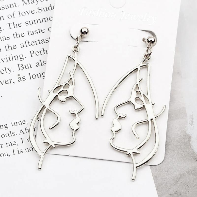 New Punk Face Drop Earrings For Women Retro Abstract Hollow Statement Hand Metal Fashion Dangle Earring Jewelry
