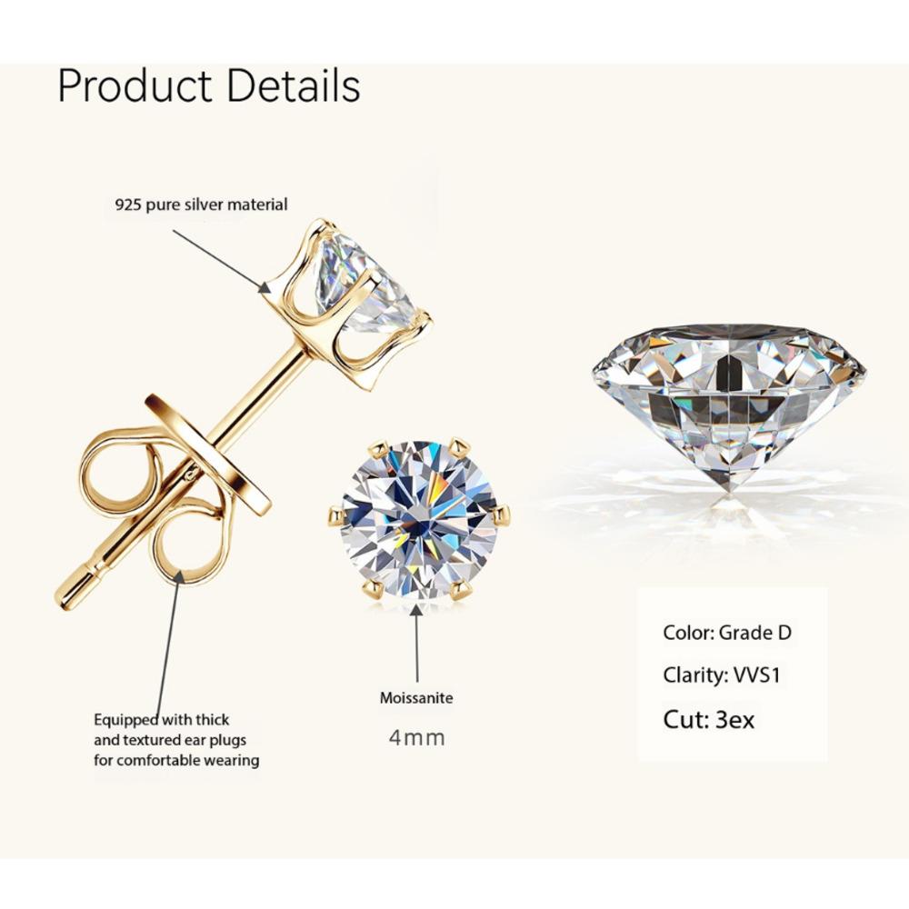 3-9mm Minimalist Delicate Six Prong Moissanite Stud Earrings Unique High End D VVS1 Exquisite Jewelry