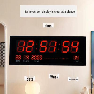 Wall-Mounted Large LED Digital Clock with Calendar and Temperature Display
