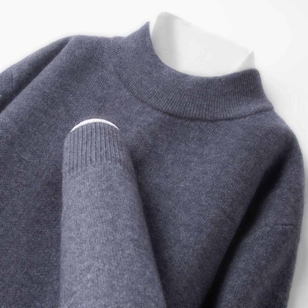 Men's 520g Semi-Worsted Wool Sweater - Autumn/Winter Thick 100% Sheepswool, Semi-High Collar, Four-Thread