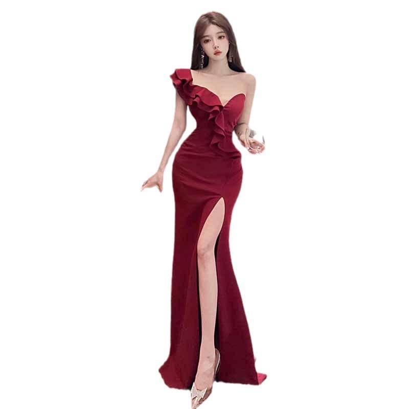 Vestido de Temperamento para Mujer Celebridad Elegante Hombro Descubierto Abertura