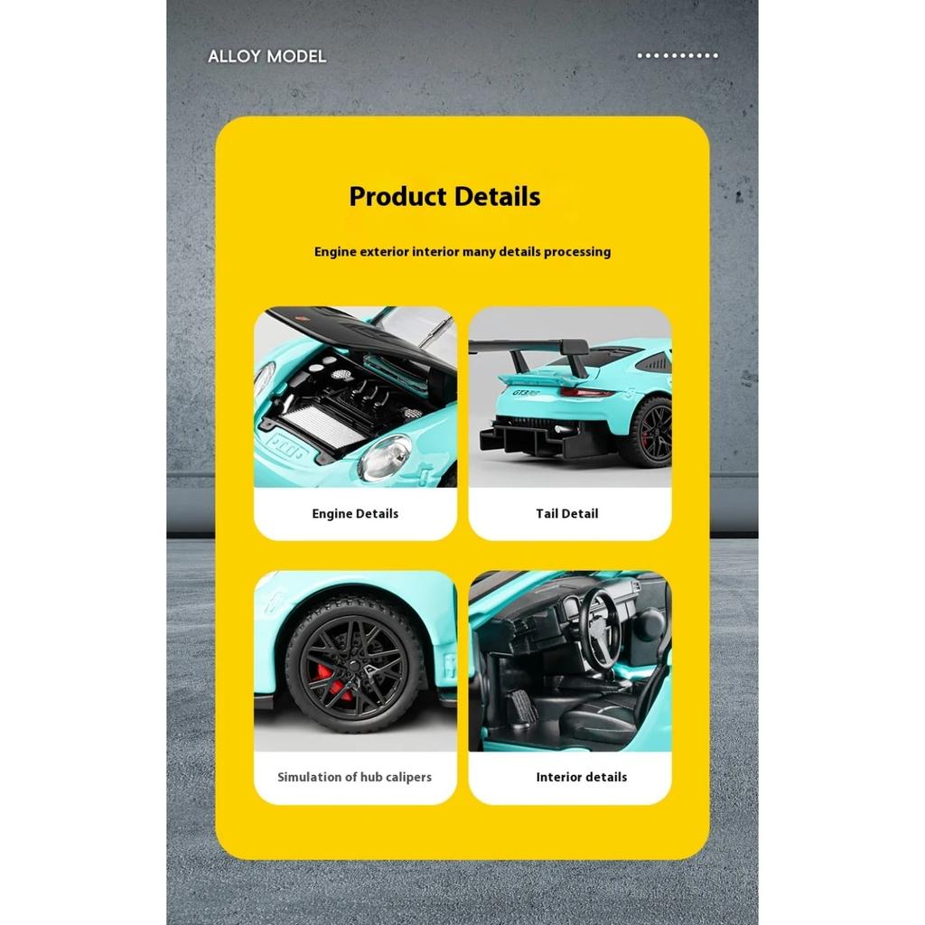 1/32 Porsche GT3 RS Supercar Alloy Diecast Metal Model Computer Desktop Ornaments Sound & Light Toy Children Birthday Toy Gift