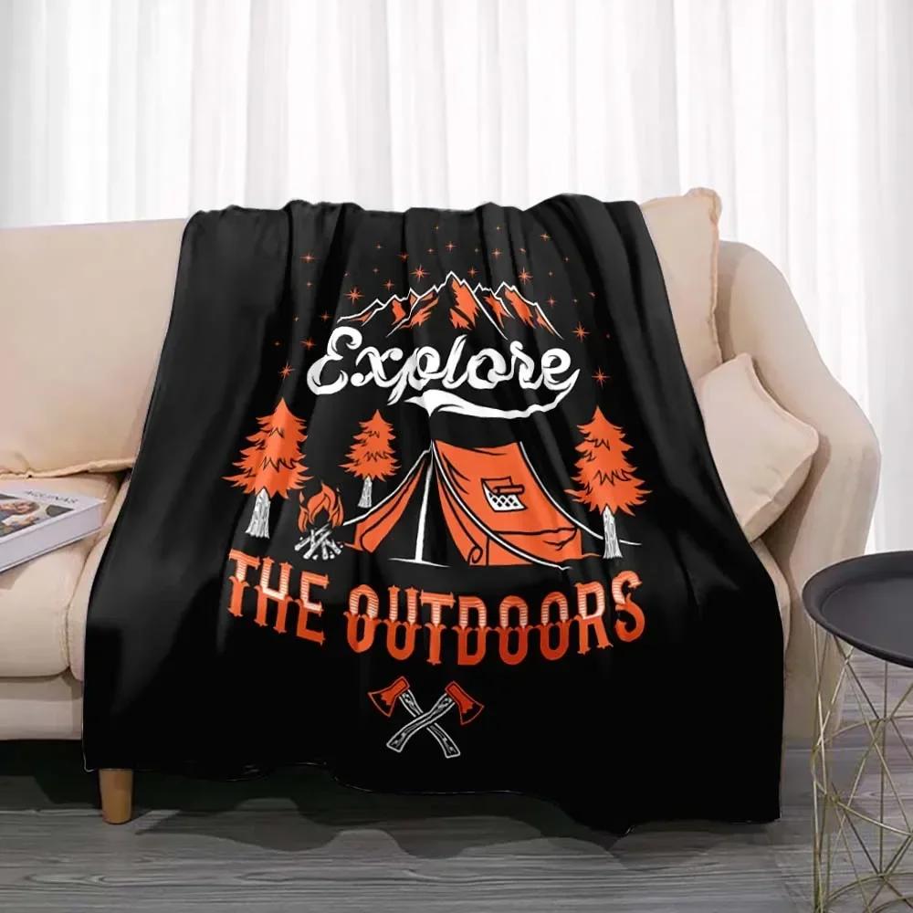 Fashionable Blanket Summer Happy Camper Camping Throw Bed Sofa Office Air Conditioning Soft Leisure Travel Customizable Throw