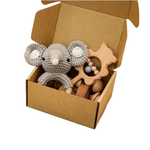 4 Pcs Baby Wooden Crochet Rattle Toys Natural Wooden Teether Animal Rattle Montessori Toy Eco Friendly Infant Newborn Gift