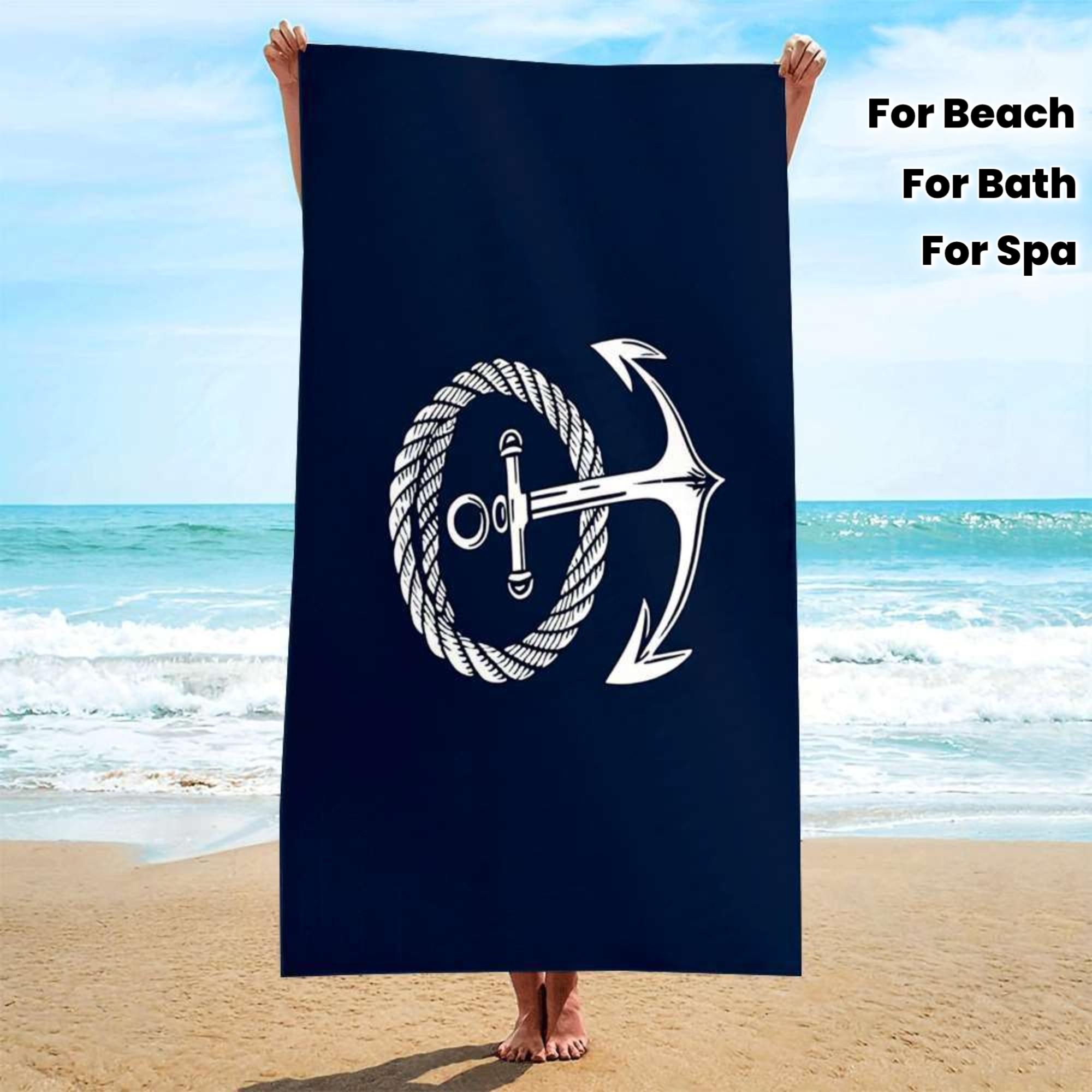 Nautical Anchor Rope Beach Towel Quick-Dry Microfiber with Anchor Chain Design Nautical Rope Patterns Rectangular BathTowel W40*H60(CM)