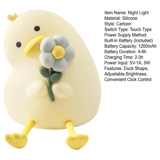 Kinder Nachtlicht Einstellbare Helligkeit Entenform Nachttischlampe Silikon Praktische Klicksteuerung Touch-Licht