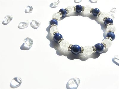Kanoishi Lapis Cracked and Power Stone Bracelet for Men AAA Size 18cm [Lucky Bracelet] Lazuli, Quartz, [Natural Stone, Quality, Purifying, Pebbles]
