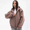 Womens Solid Color Long Sleeve Zip Up Hooded Sweatshirt Loose Fit Casual Streetwear
