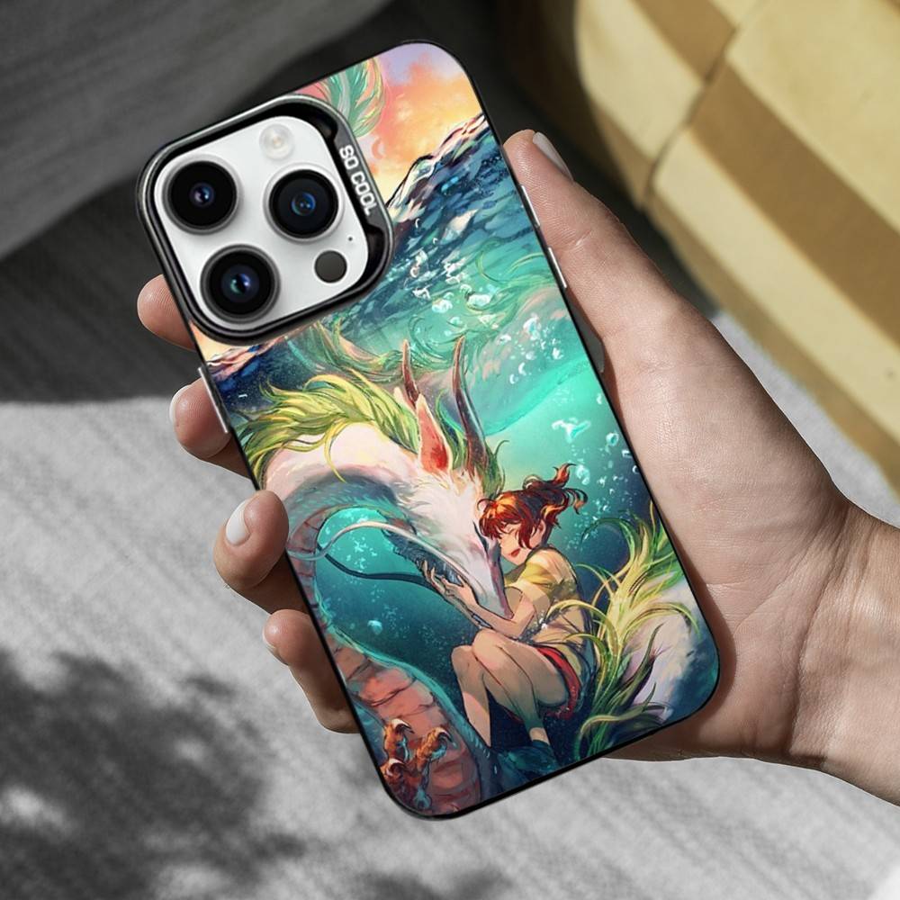Ctue S-Spirited A-Away Anime Phone Case For iPhone 16,15,14,13,12,11,Mini,Pro,MAX Black Matte Shockproof Cover