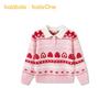 Balabala Girls' POLO Collar Heart Pattern Knit Sweater