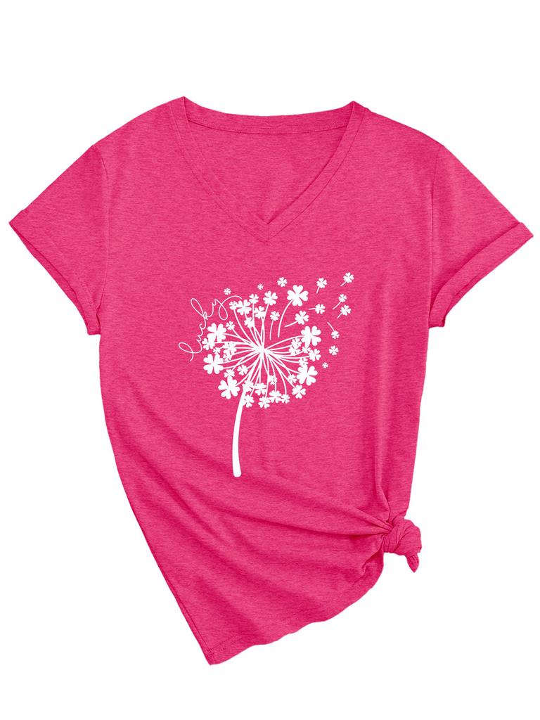 Versatile Comfortable Personality Dandelion Clover Women's V-Neck Short Sleeve T-Shirt