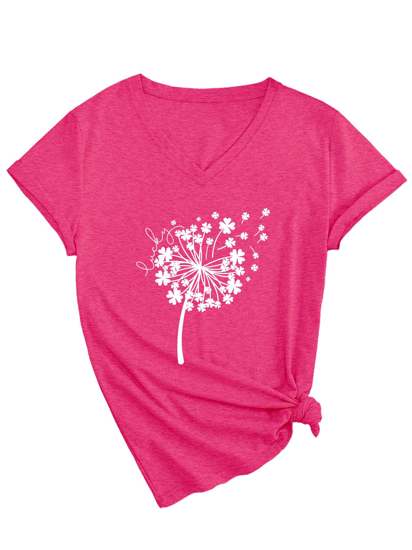 

Летний топ с V-образным вырезом и принтом 3D-одуванчика, модная повседневная женская футболка с короткими рукавами XXL